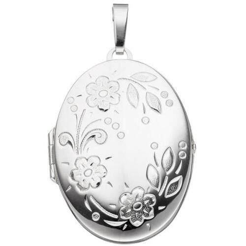 Medaillon oval Blumen f�r 2 Fotos 925 Sterling Silber zum �ffnen