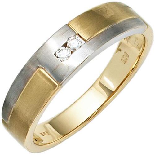 Herren Ring 585 Gold Gelbgold Wei�gold mattiert 2 Diamanten Brillanten (Gr��e: 68)