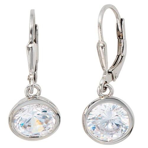 Boutons rund 925 Sterling Silber rhodiniert 2 Zirkonia Ohrh�nger
