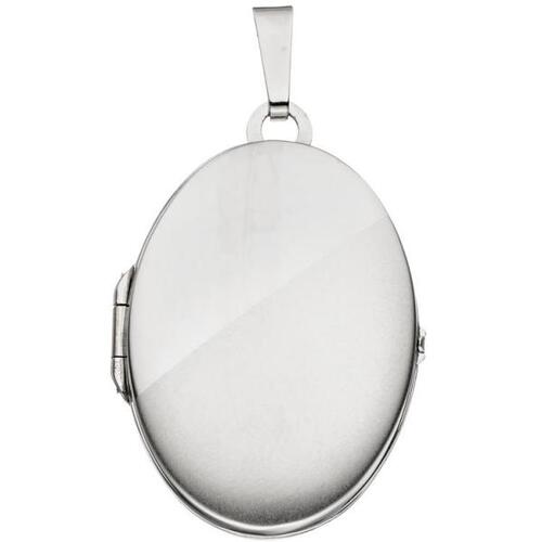 Medaillon oval 585 Gold Wei�gold mattiert Anh�nger zum �ffnen