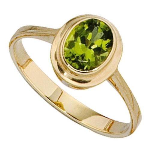 Damen Ring aus 585 Gelbgold 1 Peridot, gr�n Goldring (Gr��e: 52)