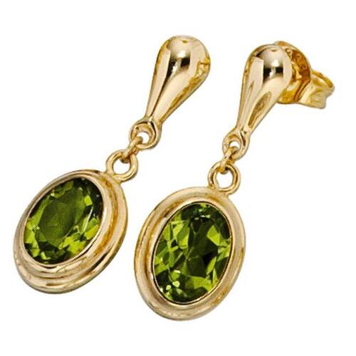 Ohrh�nger oval 585 Gold Gelbgold 2 Peridote gr�n Ohrstecker Ohrringe