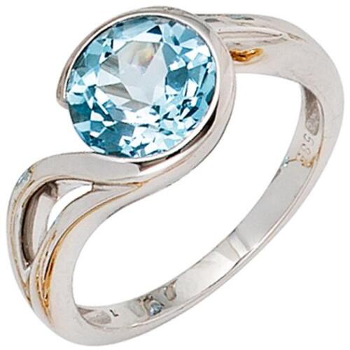 Damen Ring 585 Gold Wei�gold 1 Blautopas hellblau blau (Gr��e: 56)