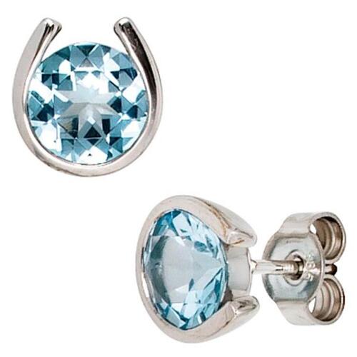 Ohrstecker 585 Gold Wei�gold 2 Blautopase blau Goldohrstecker