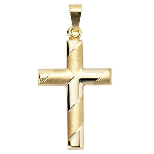 Anh�nger Kreuz 333 Gold Gelbgold mattiert diamantiert Goldkreuz