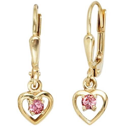 Kinder Boutons Herz 333 Gold Gelbgold 2 Glassteine rosa ros� Ohrringe