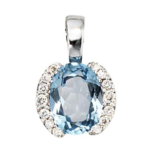 Anh�nger 585 Gold Wei�gold 14 Diamanten Brillanten 1 Blautopas blau