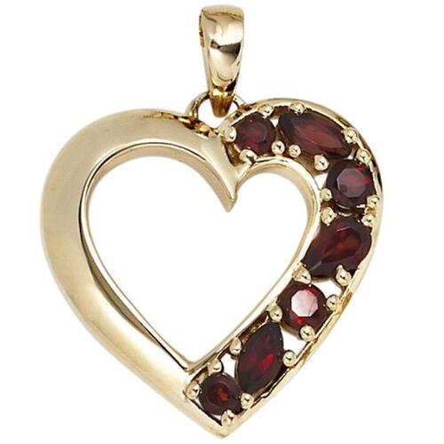 Anh�nger Herz 585 Gold Gelbgold 7 Granate rot HerzAnh�nger