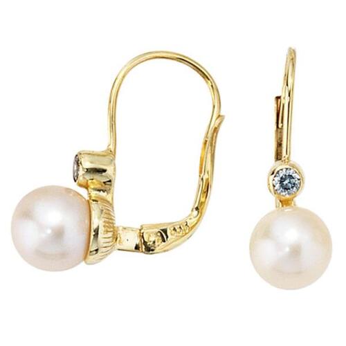 Boutons 333 Gelbgold 2 S��wasserperlen 2 Zirkonia Ohrringe