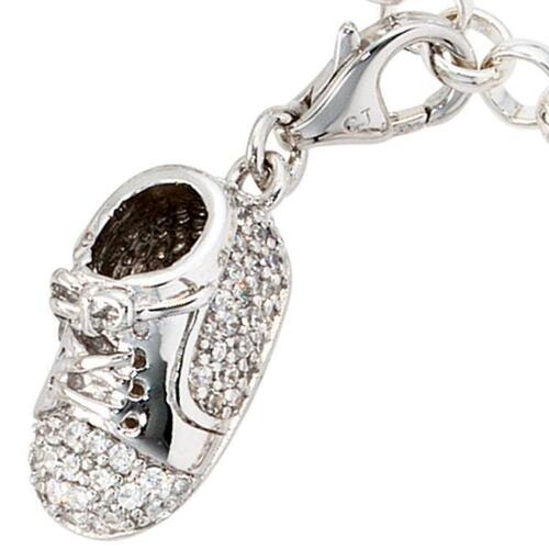 Einh�nger Charm Babyschuh 925 Sterling Silber rhodiniert mit Zirkonia