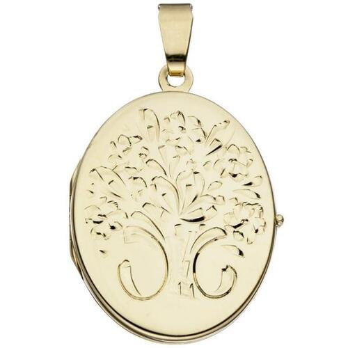 Medaillon oval Blumen 585 Gold Gelbgold Anh�nger zum �ffnen