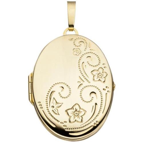 Medaillon oval Blumen 333 Gold Gelbgold Anh�nger zum �ffnen