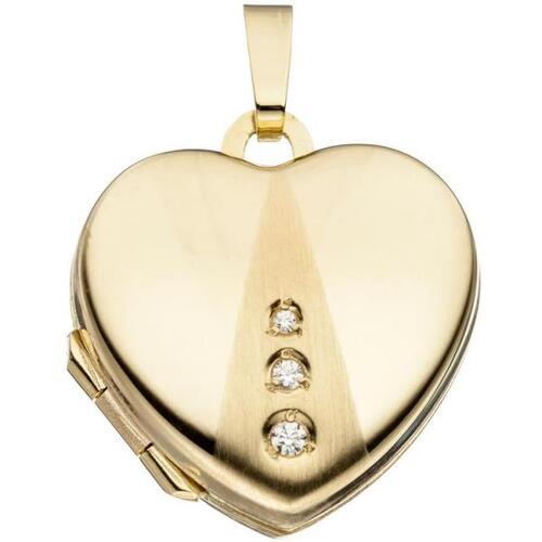 Medaillon Herz 333 Gelbgold mattiert 3 Zirkonia Anh�nger zum �ffnen
