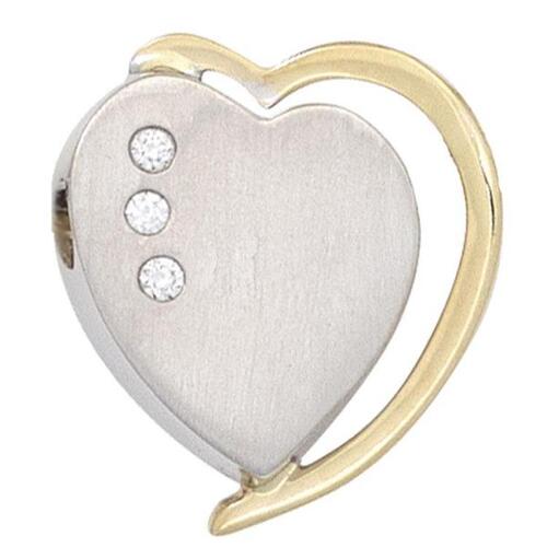 Anh�nger Herz 585 Wei�gold Gelbgold bicolor mattiert 3 Diamanten
