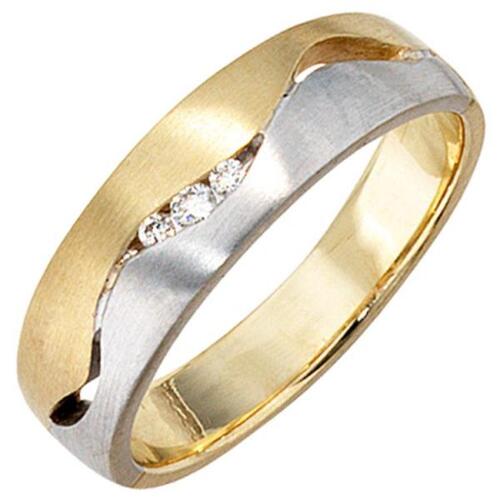 Damen Ring 585 Gelbgold Wei�gold bicolor matt 3 Diamanten (Gr��e: 58)