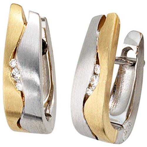 Creolen 585 Wei�gold Gelbgold bicolor matt 6 Diamanten Brillanten