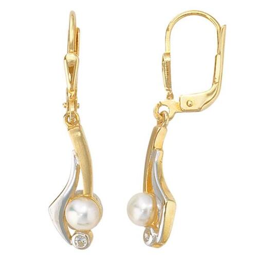 Boutons 333 Gold Gelbgold 2 S��wasserperlen 2 Zirkonia Ohrh�nger