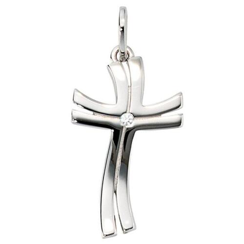 Anh�nger Kreuz 585 Gold Wei�gold 1 Diamant Brillant Goldkreuz