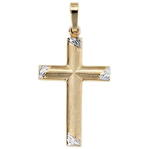 Anh�nger Kreuz 333 Gelbgold bicolor mattiert