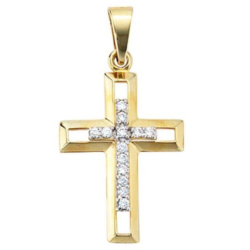 Anh�nger Kreuz 333 Gold Gelbgold 13 Zirkonia Goldkreuz