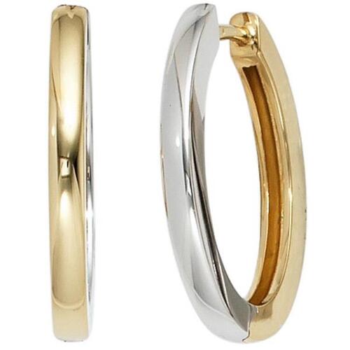 Creolen oval 585 Gelbgold Wei�gold bicolor Ohrringe Goldcreolen