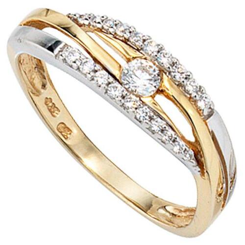 Damen Ring 333 Gelbgold Wei�gold bicolor, mit Zirkonia, Goldring (Gr��e: 50)