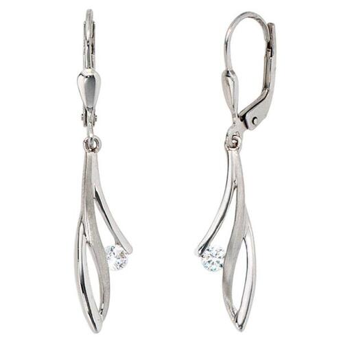 Boutons 333 Gold Wei�gold mattiert 2 Zirkonia Ohrh�nger Goldohrringe
