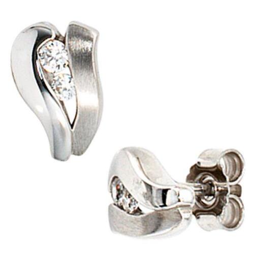 Ohrstecker 375 Gold Wei�gold mattiert 4 Zirkonia Ohrringe