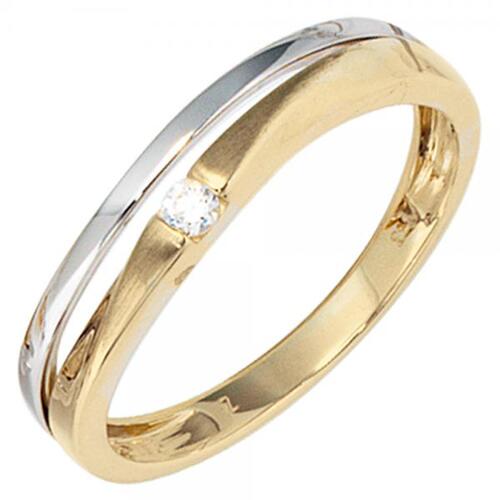 Damen Ring 333 Gelbgold Wei�gold, teil matt 1 Zirkonia, Goldring (Gr��e: 56)
