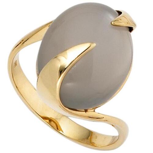 Damen Ring 585 Gold Gelbgold 1 Mondstein Goldring (Gr��e: 52)