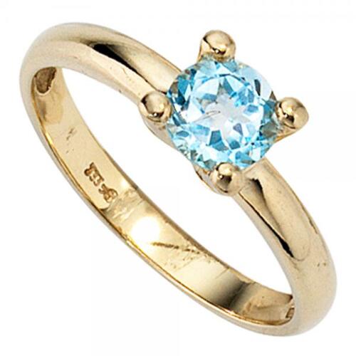 Damen Ring 333 Gelbgold 1 Blautopas hellblau Goldring (Gr��e: 56)
