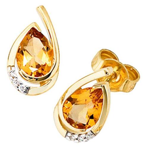 Ohrstecker Tropfen 585 Gold Gelbgold 6 Diamanten 2 Citrine orange |  Ohrschmuck direkt bestellen