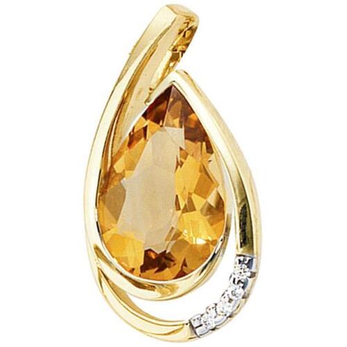 Anh�nger Tropfen 585 Gold Gelbgold 4 Diamanten Brillanten 1 Citrin