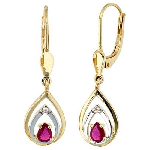 Boutons 585 Gelbgold 2 Diamanten Brillanten 2 Rubine rot Ohrh�nger