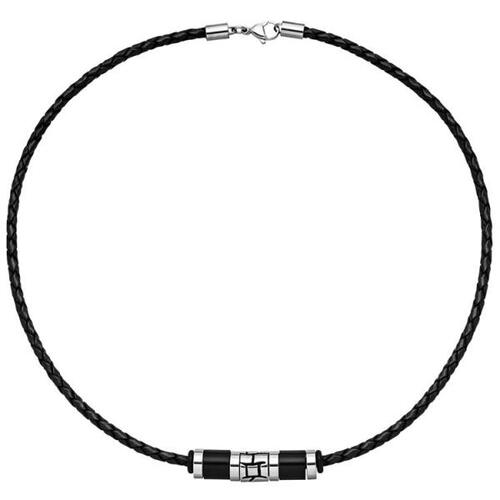 Collier Halskette Leder schwarz mit Edelstahl 45 cm Kette Lederkette |  Halsschmuck direkt bestellen