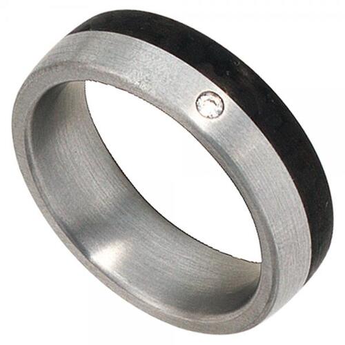 Partner Ring Edelstahl matt mit Carbon 1 Diamant Brillant (Gr��e: 58)