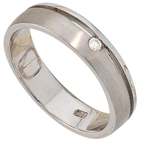 Damen Ring aus 925 Sterling Silber rhodiniert matt, 1 Diamant Brillant (Gr��e: 60)
