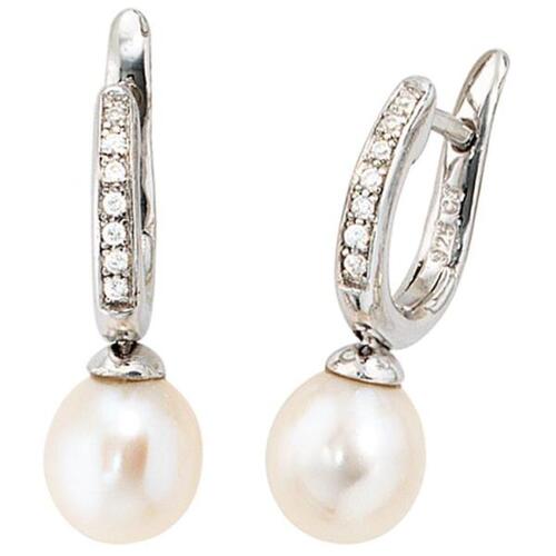 Creolen 925 Silber 2 S��wasserperlen Perlen 14 Zirkonia Ohrringe