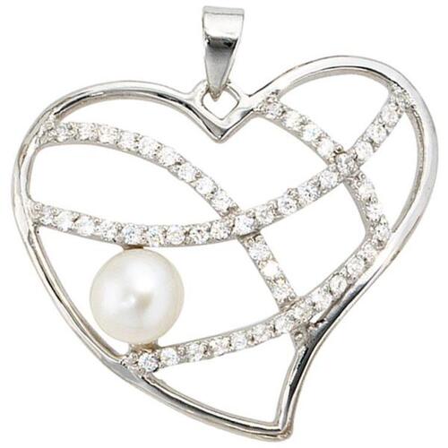 Anh�nger Herz 925 Sterling Silber 1 S��wasser Perle mit Zirkonia