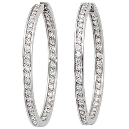 Creolen 925 Sterling Silber mit Zirkonia 38,5 mm Ohrringe