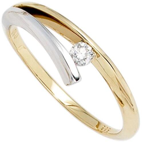 Damen Ring, 585 Gelbgold Wei�gold Diamant Brillant 0,10ct. (Gr��e: 58)