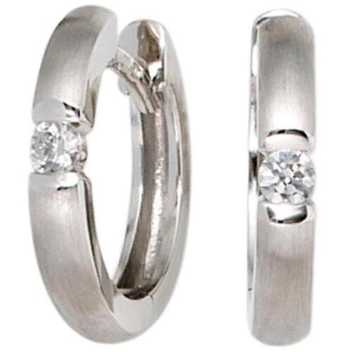 Creolen 585 Gold Wei�gold matt 2 Diamanten Brillanten Wei�goldcreolen