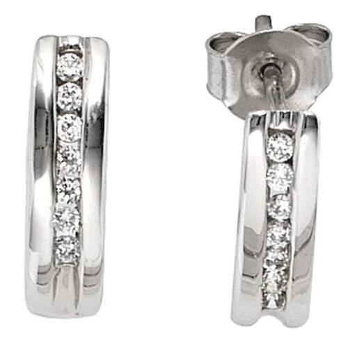 Halb-Creolen 585 Gold Wei�gold 14 Diamanten Brillanten 0,15 ct.