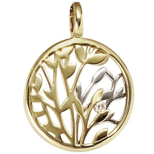 Anh�nger rund 585 Gelbgold Wei�gold kombiniert 1 Diamant 0,02 ct.