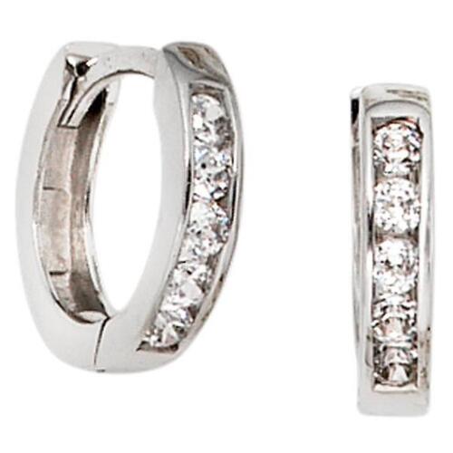 Creolen rund 375 Gold Wei�gold 10 Zirkonia Goldohrringe Goldcreolen