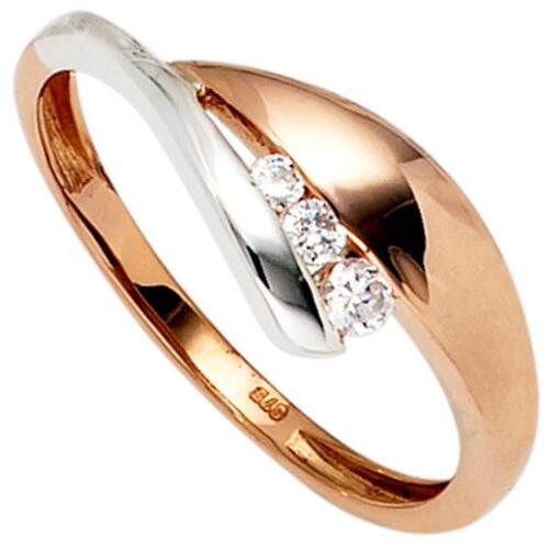 Damen Ring 375 Gold Rotgold Wei�gold bicolor 3 Zirkonia (Gr��e: 56)
