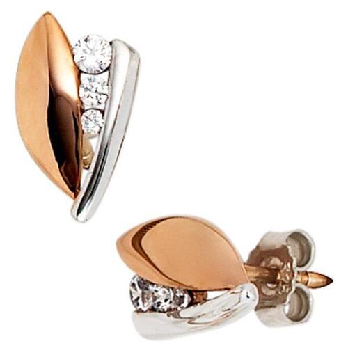 Ohrstecker 375 Gold Rotgold Wei�gold bicolor 6 Zirkonia Ohrringe