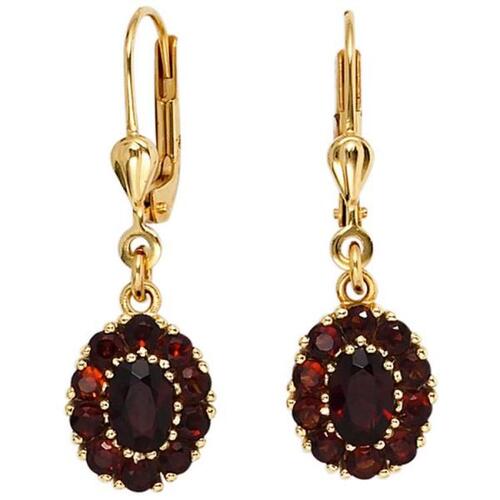 Boutons 375 Gelbgold 22 Granate rot Ohrringe Ohrh�nger Goldohrringe