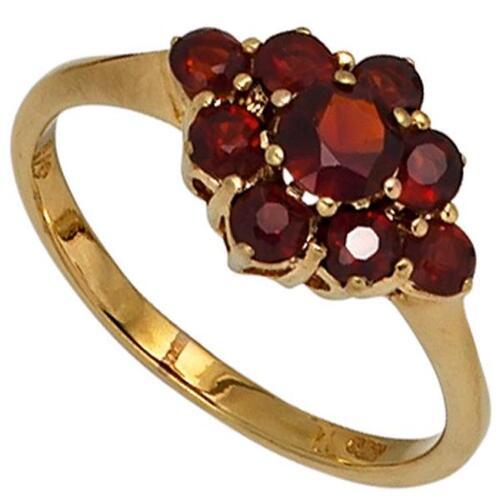Damen Ring 375 Gold Gelbgold 9 Granate rot, Goldring Granatring (Gr��e: 58)