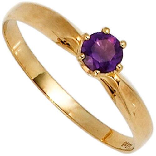 Damen Ring 585 Gold Gelbgold 1 Amethyst lila violett Goldring (Gr��e: 60)